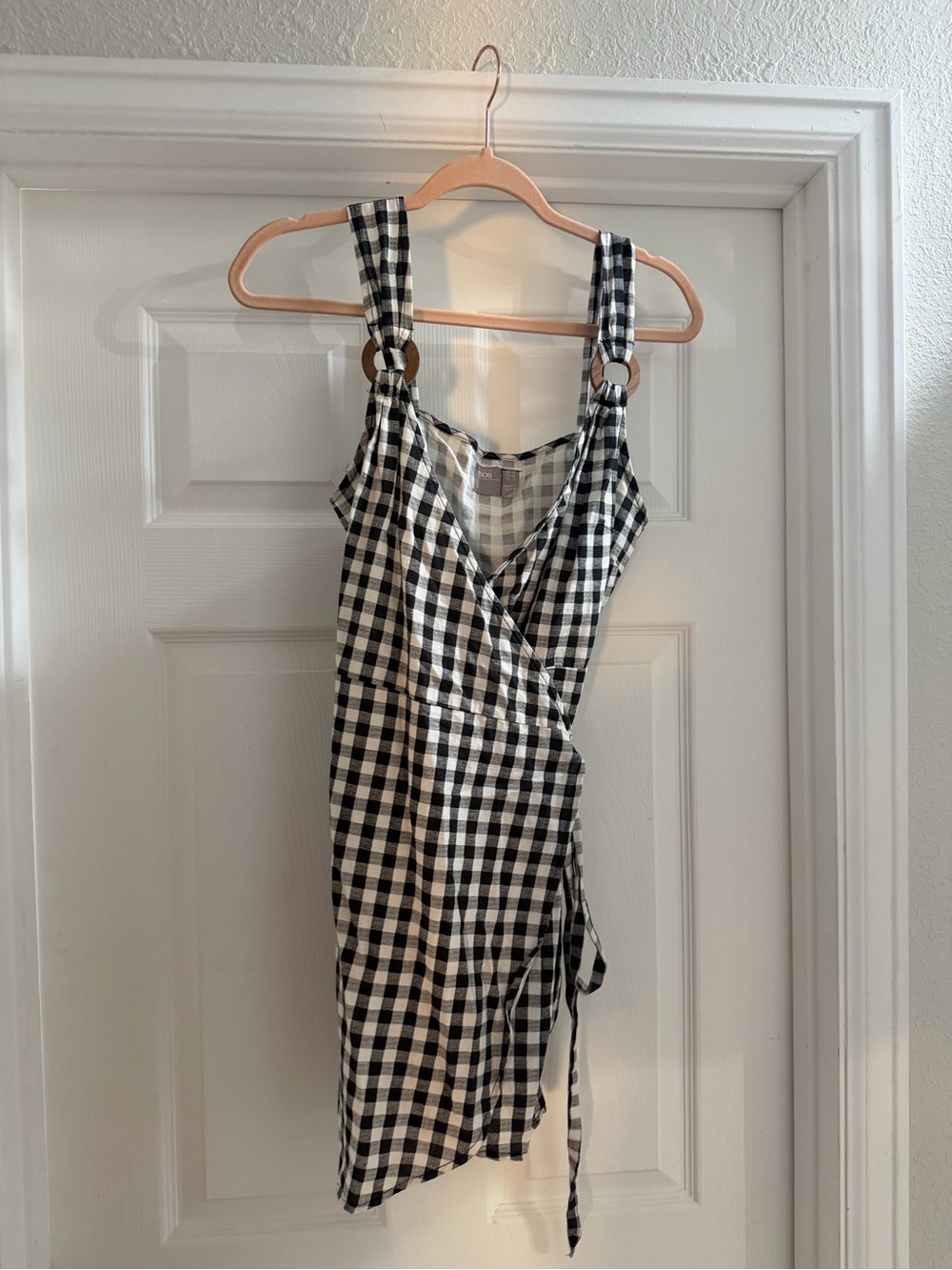 ASOS Black & White Gingham Wrap Mini Dress with Ring-Strap